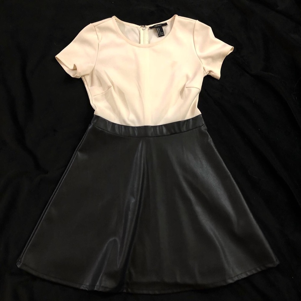 Dress w/ faux leather skirt and t-shirt top